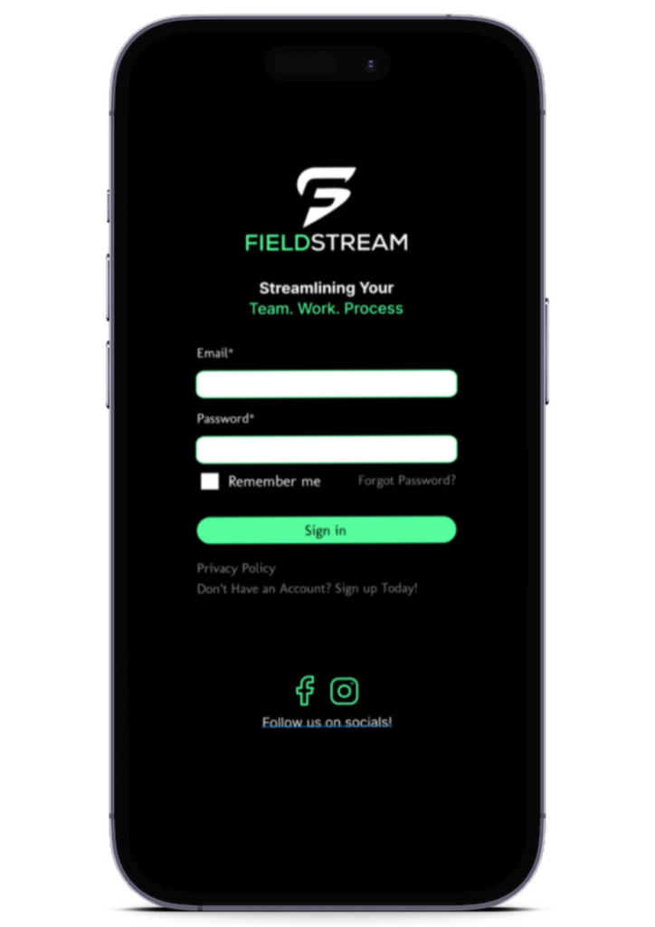 Image of a smart phone with the FieldStream login page showing